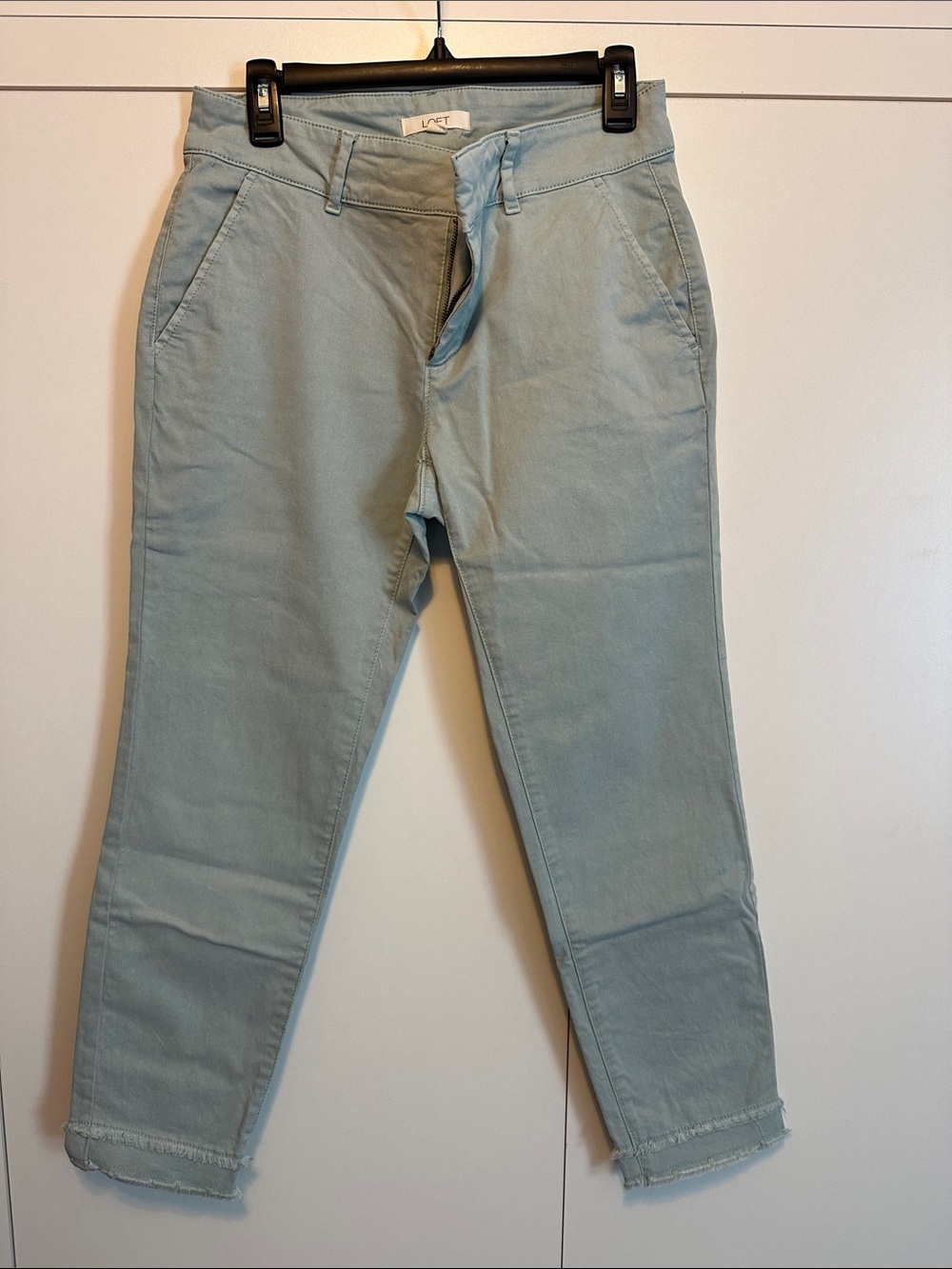 LOFT Light Blue/Green Ankle Crop Jeans with Frayed Hem